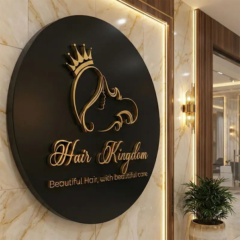 Gold queen beauty salon logo on wall mockup