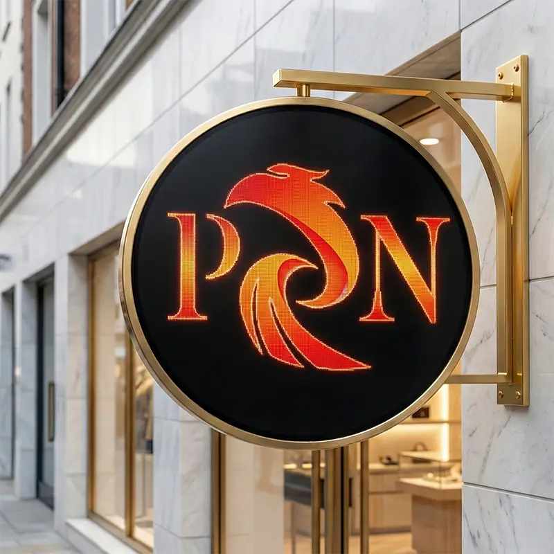 Red phoenix fashion logo on sign mockup