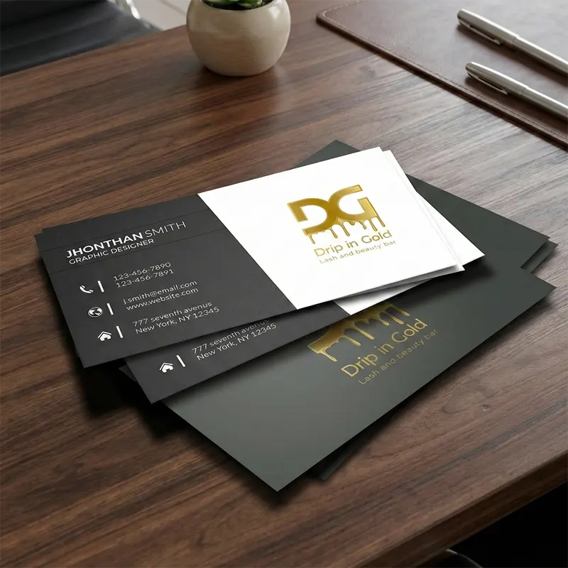 Gold drip beauty logo on business card mockup