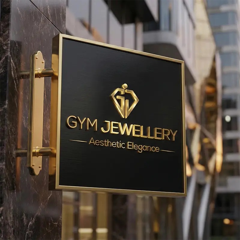 Gold diamond jewelry logo on sign mockup