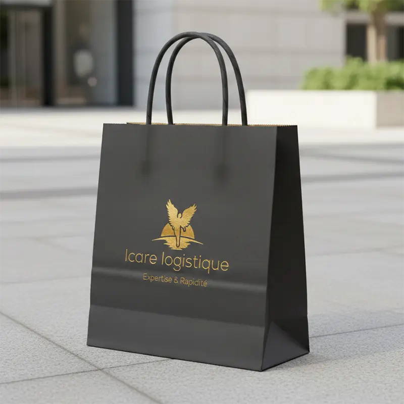 Gold winged logistics logo on bag mockup