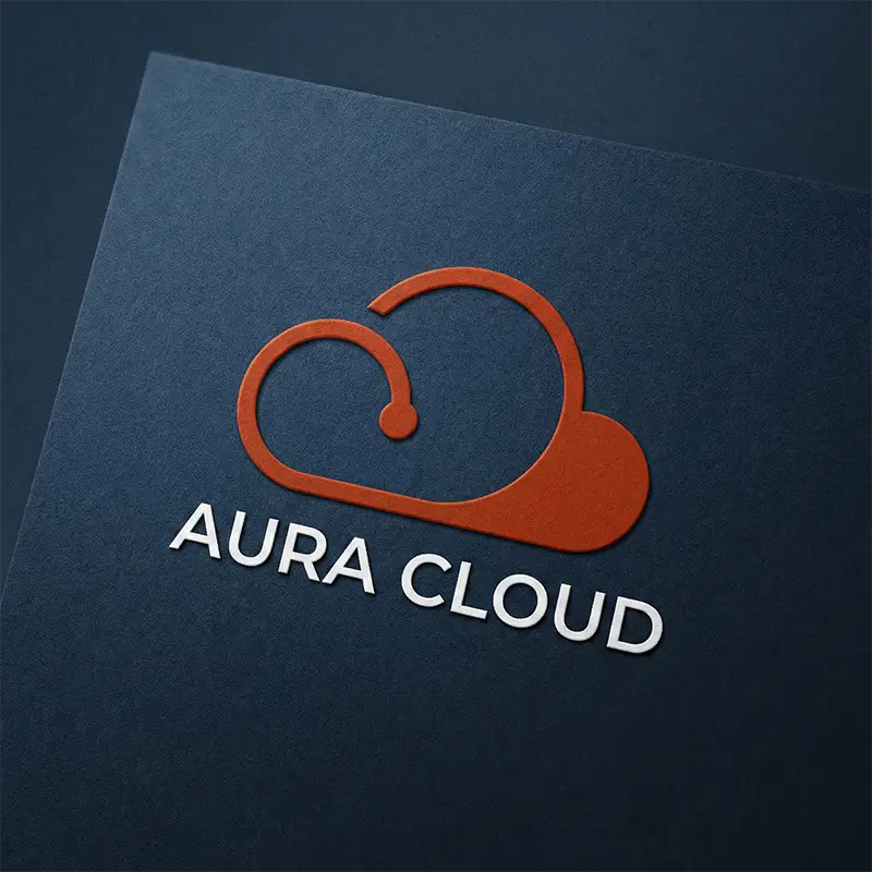Orange cloud computing logo on dark paper mockup