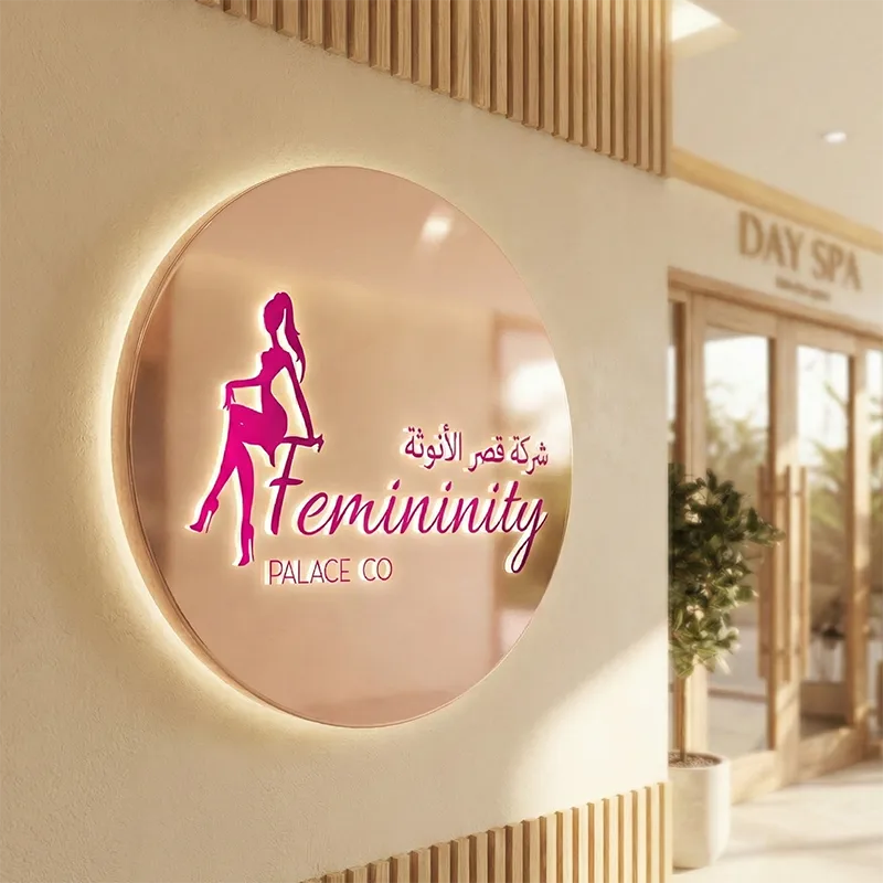 Pink lady silhouette spa logo on wall mockup