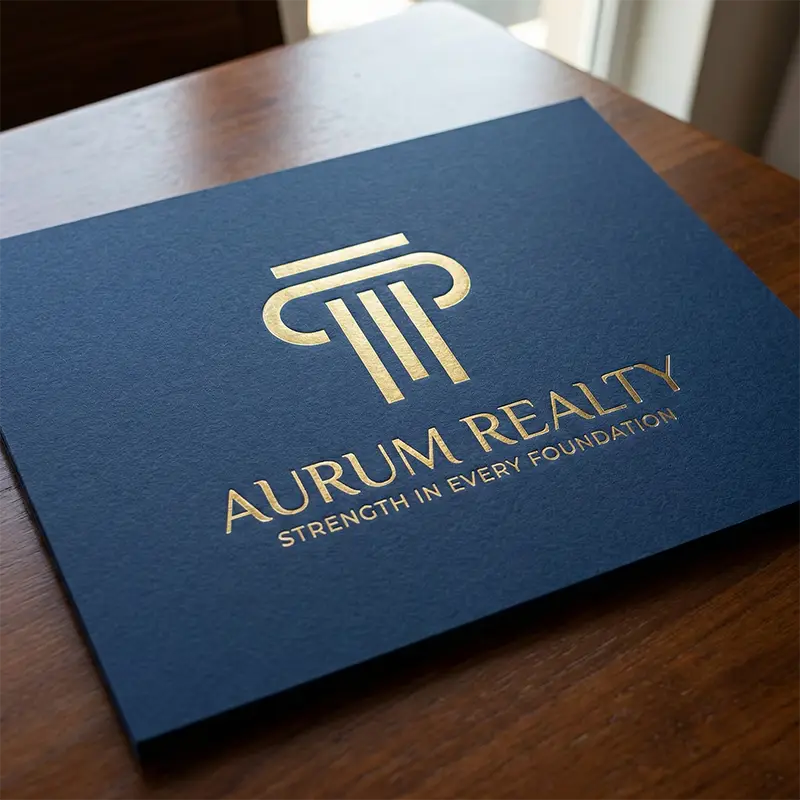 Gold pillar property management logo on card mockup