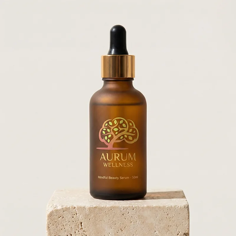 Wellness gold brain tree logo on bottle mockup