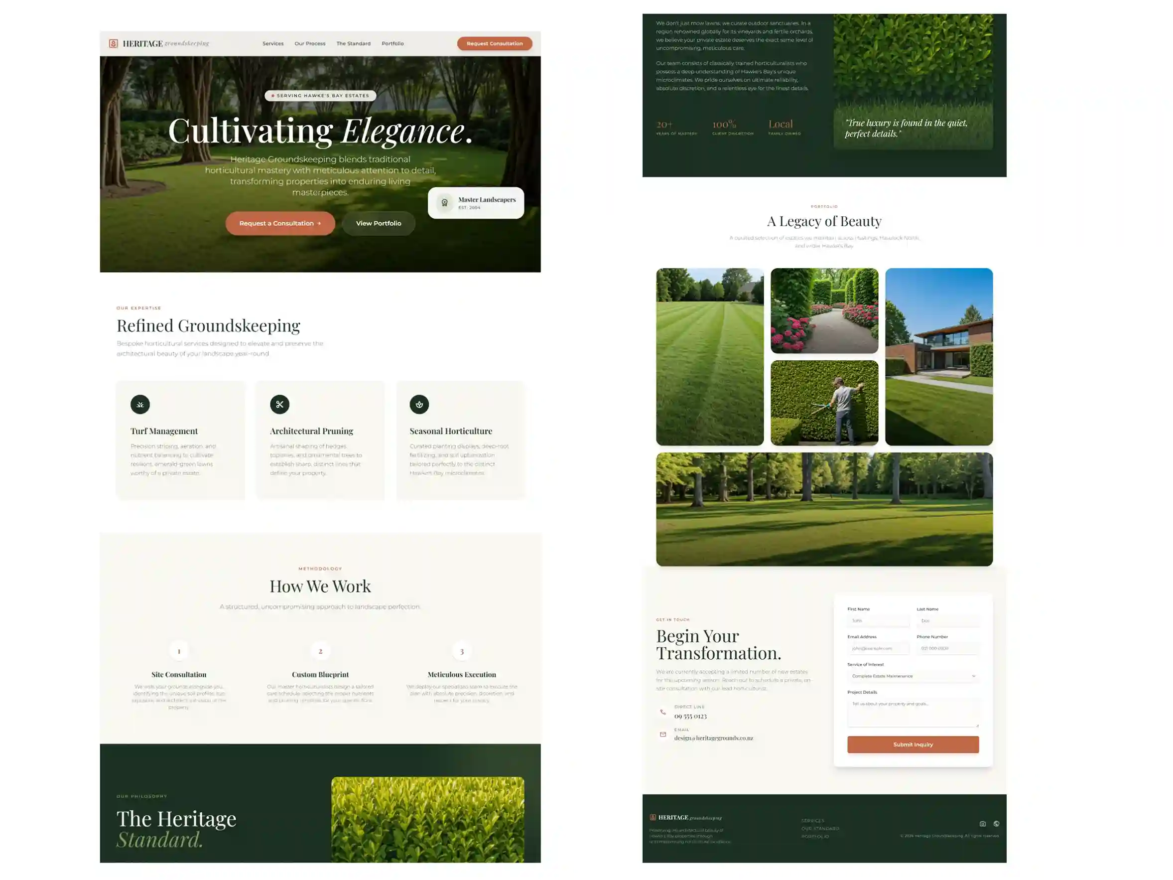 Fast-loading landscaping business website design showing dedicated service pages, lead generation forms, and a before-and-after gallery