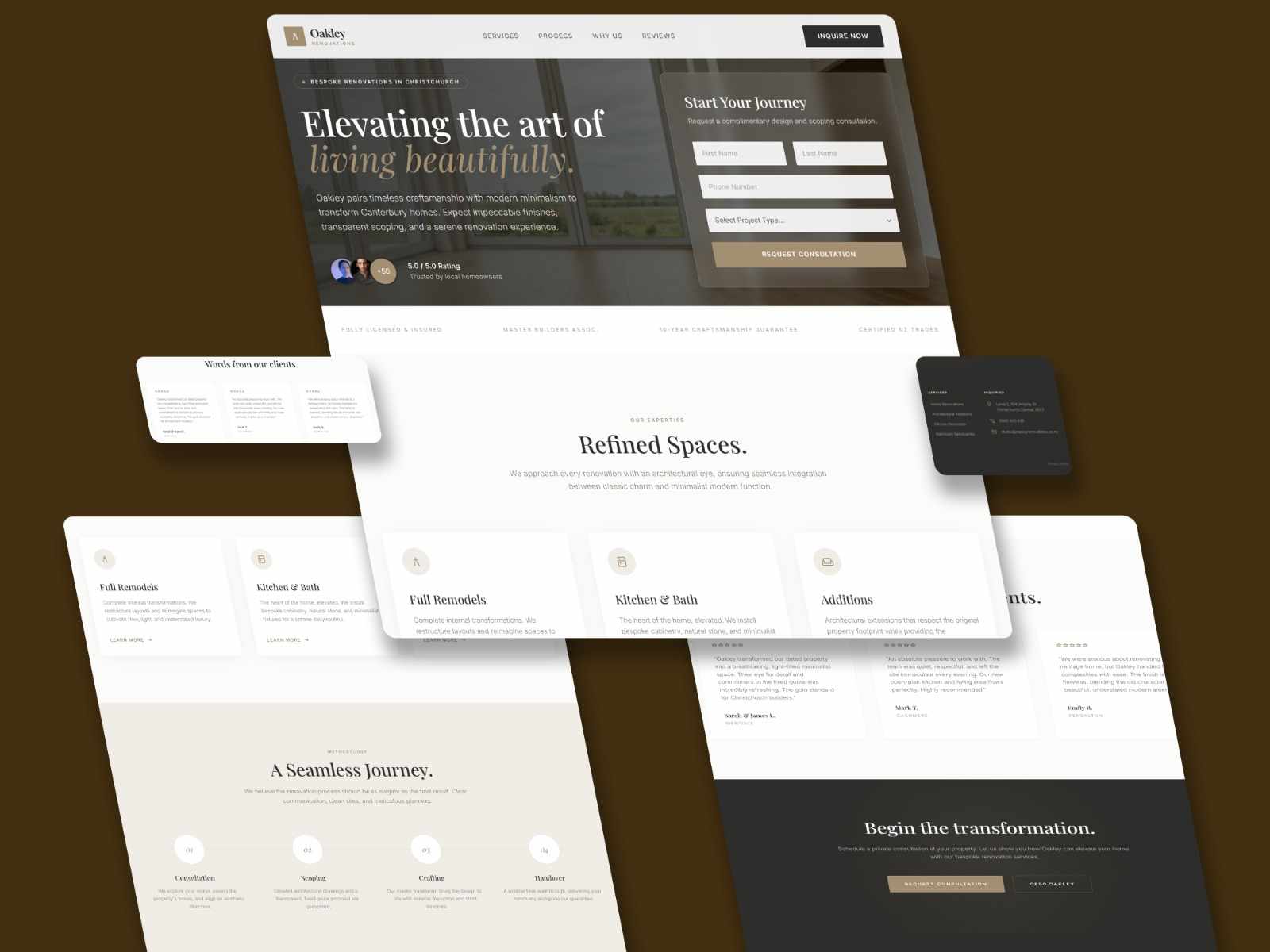 Visually striking interior design firm website mockup displayed with clean typography and a masonry gallery layout